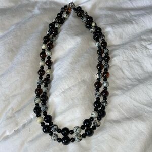Double Stranded | Varied Sizes | Glass/Metal/Clay Beads| Black/White Necklace